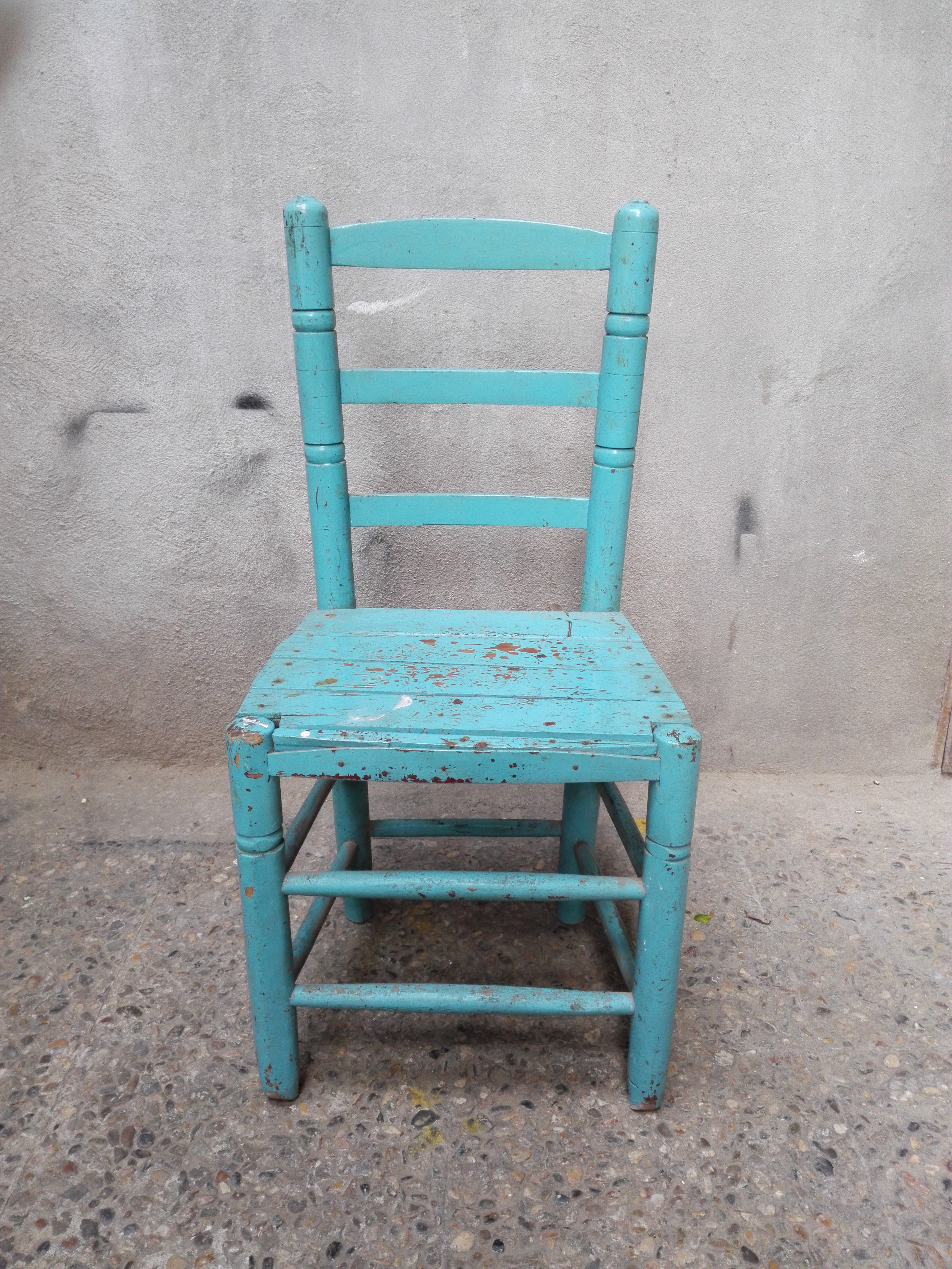 silla madera azul claro 42.5-86x42.3x36.5 1u